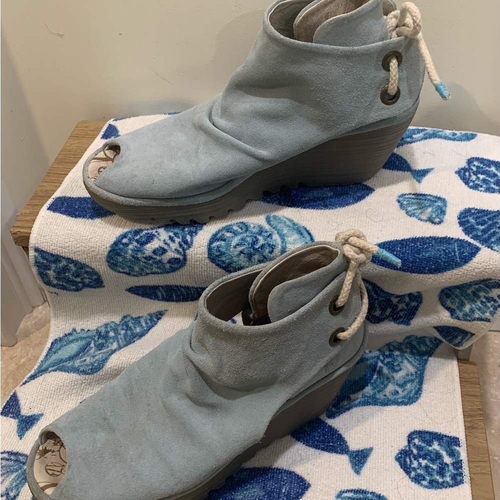 Fly London Women's Light Blue Suede Wedge Sandals - Picture 2 of 9